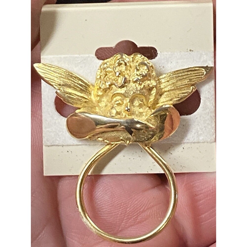 Vtg Gold Angel Scarf Slide Brooch Cherub Scarf Ring Pin 80s 90s Religious Art